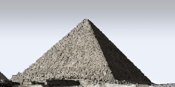 pyramid, giza, egypt, royal tomb, egyptian, nature, desert, cairo, black and white