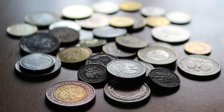 dime, money, pln, buck, poland, small change, pennies, financial, inflation