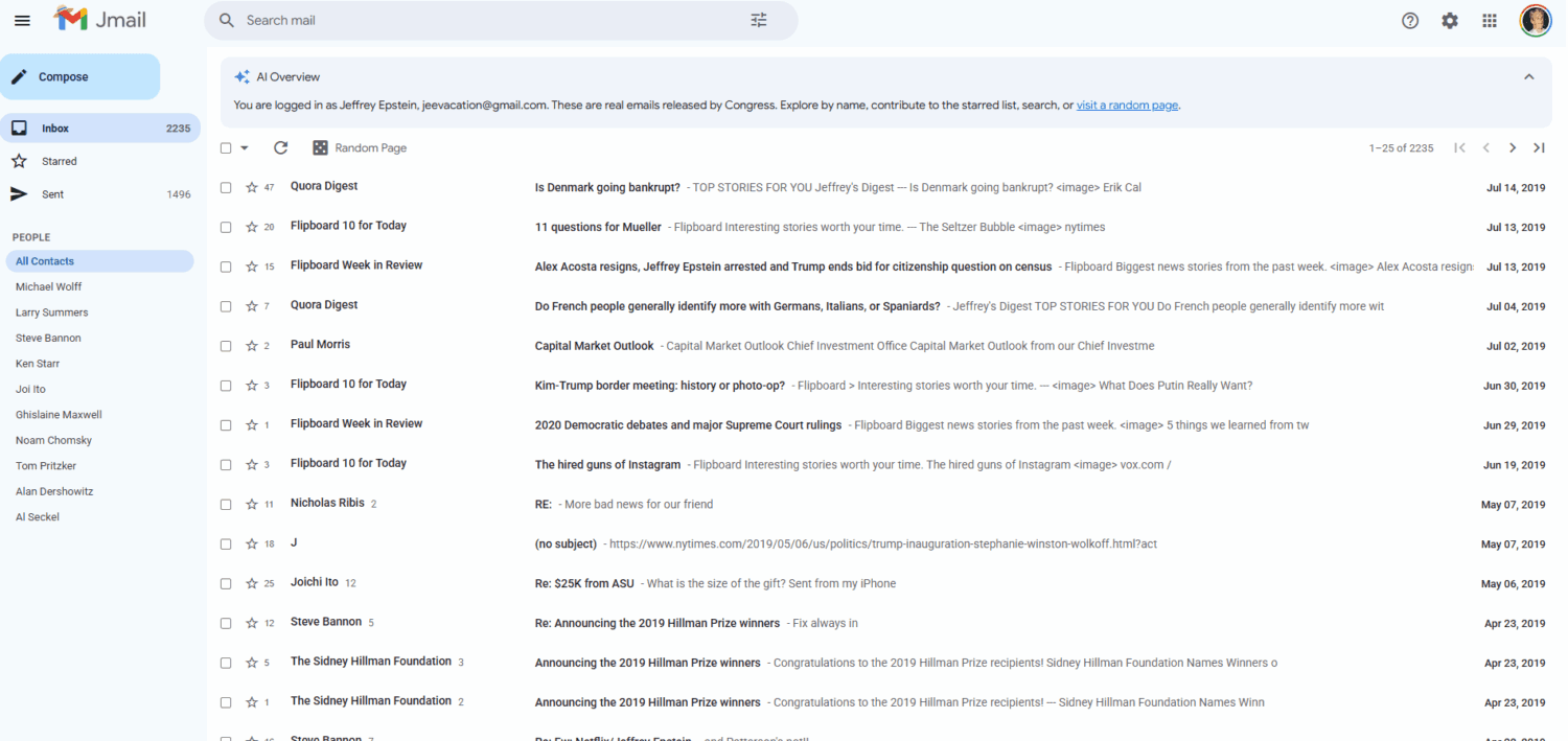Jeffrey Epstein skrzynka gmail