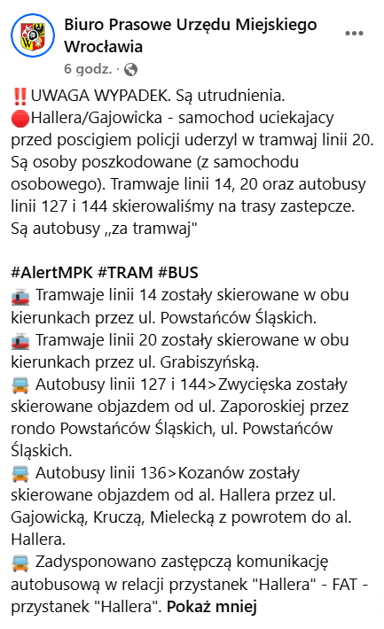 Nocny pościg ulicami Wrocławia. Auto rozbite o tramwaj, porwany mężczyzna z bagażnika nie przeżył​