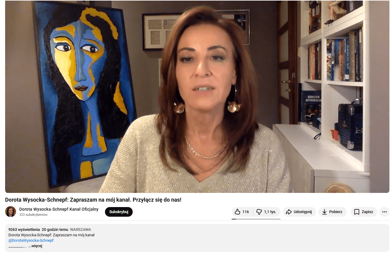 Dorota Wysocka-Schnepf założyła własny kanał na YouTube. Burza komentarzy i lawina łapek w dół w niecałą dobę YouTube @DorotaWysocka-Schnepf