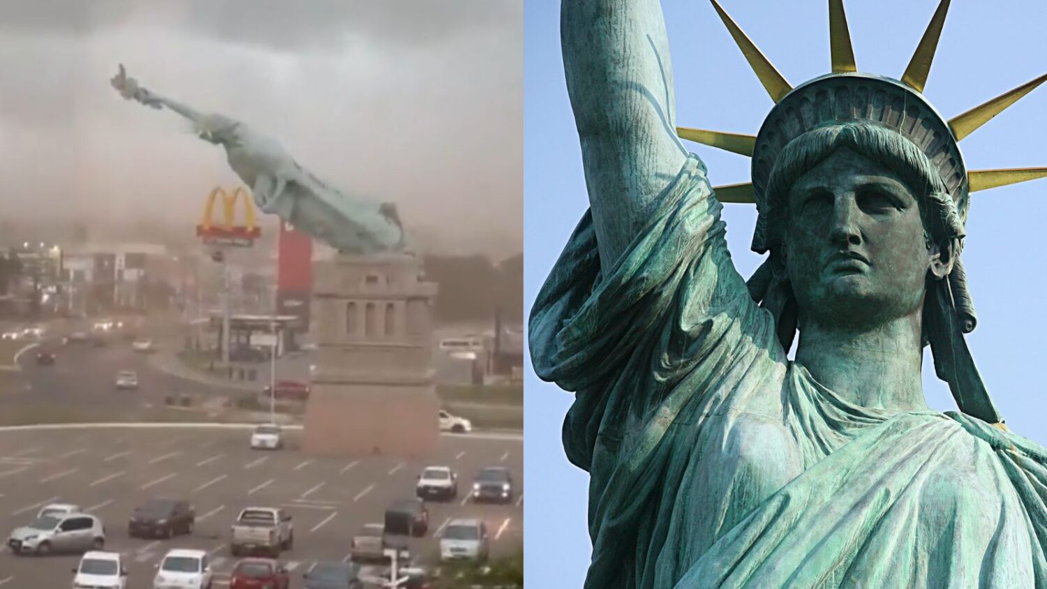 Replika statuy wolności przewrócona przez silny wiatr w Brazylii Replika Statuy Wolności przewrócona przez silny wiatr w Brazylii