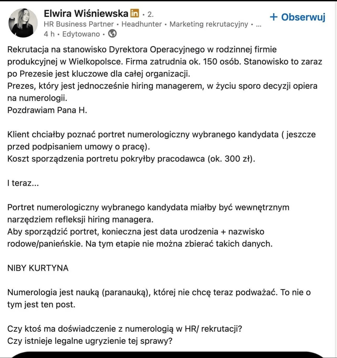 Ciekawa historia z LinkedIn. Numerologia w rekrutacji i patologia współczesnego rynku pracy Ciekawa historia z LinkedIn. Numerologia w rekrutacji i patologia współczesnego rynku pracy