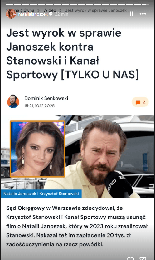 Natalia Janoszek wygrywa proces sądowy z Krzysztofem Stanowskim Natalia Janoszek wygrywa proces sądowy z Krzysztofem Stanowskim