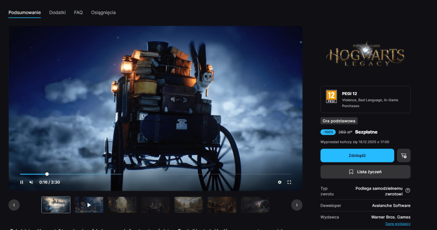 Dziedzictwo Hogwartu za darmo na Epic Games Store. Magiczna okazja dla fanów serii Harry Potter