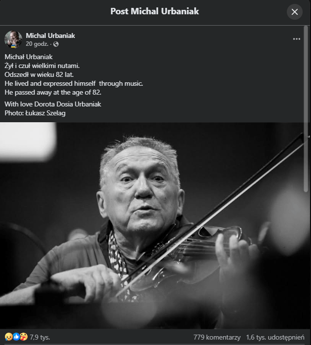 Nie żyje Michał Urbaniak, wybitny polski muzyk jazzowy