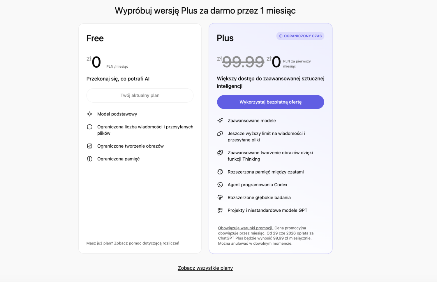 ChatGPT Plus ZA 0 zł zamiast 99,99 zł? Niektórzy Polacy dostali mega promocję