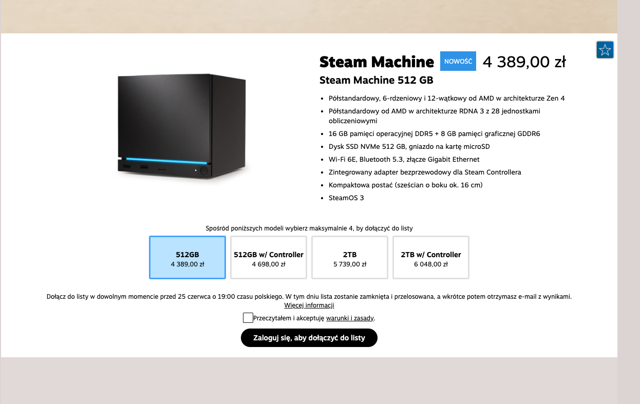 steam machine, cena
